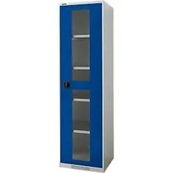 Schäfer Shop Genius Flügeltürenschrank FS, Stahl, Sichtfenster, Lüftungslöcher, B 545 x T 620 x H 1950 mm, 5 OH, Lichtgrau/Enzianblau, bis 250 kg