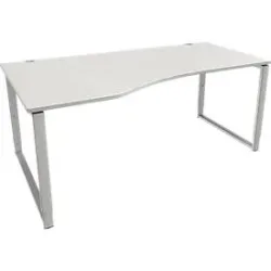 Schäfer Shop Genius Freiformschreibtisch MODENA FLEX, Bügelfuss, manuell höhenverstellbar, Ansatz links, B 1800 mm, lichtgrau