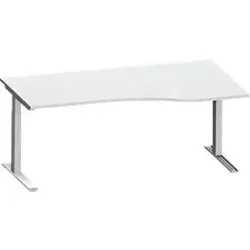Schäfer Shop Genius Freiformschreibtisch MODENA FLEX, C-Fuss-Rechteckrohr, B 1800 mm, Ansatz rechts, lichtgrau/weissalu
