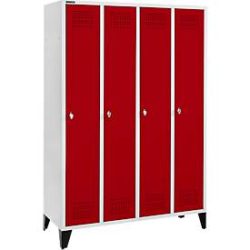 Schäfer Shop Genius Kleiderspind mit Füssen, 4 Abteile, 300 mm Abteilbreite, Drehriegelverschluss, rubinrot
