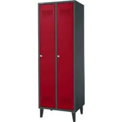 Schäfer Shop Genius Kleiderspind mit Füssen, 2 Abteile, 300 mm Abteilbreite, Zylinderschloss, anthrazit/rubinrot