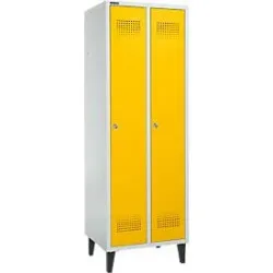 Schäfer Shop Genius Kleiderspind mit Füssen, 2 Abteile, 300 mm Abteilbreite, Zylinderschloss, rapsgelb