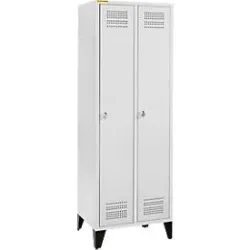Schäfer Shop Genius Kleiderspind mit Füssen, 2 Abteile, 300 mm Abteilbreite, Sicherheitsdrehriegelverschluss, lichtgrau
