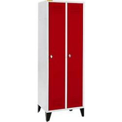 Schäfer Shop Genius Kleiderspind mit Füssen, 2 Abteile, 300 mm Abteilbreite, Sicherheitsdrehriegelverschluss, rubinrot