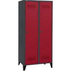 Schäfer Shop Genius Kleiderspind mit Füssen, 2 Abteile, 400 mm Abteilbreite, Sicherheitsdrehriegelverschluss, anthrazit/rubinrot