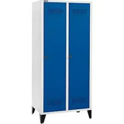 Schäfer Shop Genius Kleiderspind mit Füssen, 2 Abteile, 400 mm Abteilbreite, Sicherheitsdrehriegelverschluss, enzianblau