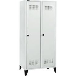 Schäfer Shop Genius Kleiderspind mit Füssen, 2 Abteile, 400 mm Abteilbreite, Sicherheitsdrehriegelverschluss, lichtgrau