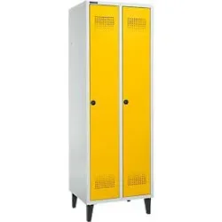 Schäfer Shop Genius Kleiderspind mit Füssen, 2 Abteile, Sicherheitsdrehriegelverschluss, lichtgrau/gelb