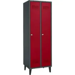 Schäfer Shop Genius Kleiderspind mit Füssen, 2 Abteile, Zylinderschloss, anthrazit RAL 7016/rot