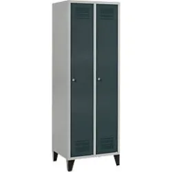 Schäfer Shop Genius Kleiderspind mit Füssen, 2 Abteile, Zylinderschloss, weissaluminium RAL 9016/anthrazit