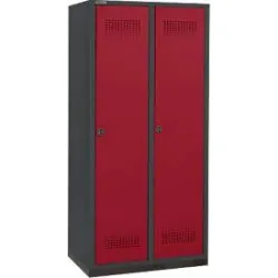 Schäfer Shop Genius Kleiderspind mit Sockel, 2 Abteile, 400 mm Abteilbreite, Sicherheitsdrehriegelverschluss, anthrazit/rubinrot