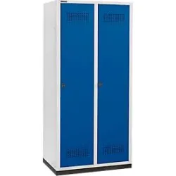 Schäfer Shop Genius Kleiderspind mit Sockel, 2 Abteile, 400 mm Abteilbreite, Sicherheitsdrehriegelverschluss, lichtgrau/enzianblau