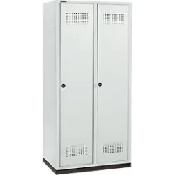 Schäfer Shop Genius Kleiderspind mit Sockel, 2 Abteile, 400 mm Abteilbreite, Sicherheitsdrehriegelverschluss, lichtgrau/lichtgrau