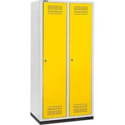Schäfer Shop Genius Kleiderspind mit Sockel, 2 Abteile, 400 mm Abteilbreite, Zylinderschloss, lichtgrau/rapsgelb