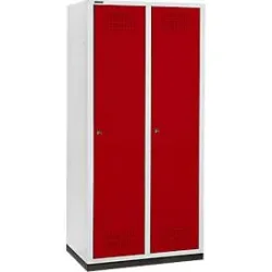Schäfer Shop Genius Kleiderspind mit Sockel, 2 Abteile, 400 mm Abteilbreite, Zylinderschloss, lichtgrau/rubinrot