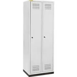 Schäfer Shop Genius Kleiderspind mit Sockel, 2 Abteile, 300 mm Abteilbreite, Zylinderschloss, lichtgrau/lichtgrau