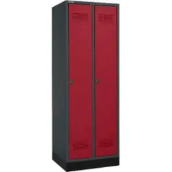 Schäfer Shop Genius Kleiderspind mit Sockel, 2 Abteile, Sicherheitsdrehriegelverschluss, anthrazit RAL 7016/rot