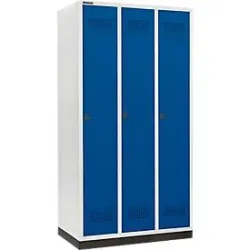 Schäfer Shop Genius Kleiderspind mit Sockel, 3 Abteile, 300 mm Abteilbreite, Sicherheitsdrehriegelverschluss, enzianblau