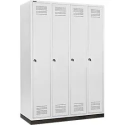 Schäfer Shop Genius Kleiderspind mit Sockel, 4 Abteile, 300 mm Abteilbreite, Zylinderschloss, anthrazit/rubinrot