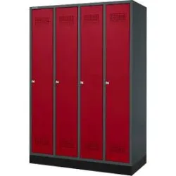 Schäfer Shop Genius Kleiderspind mit Sockel, 4 Abteile, Zylinderschloss, anthrazit/rot