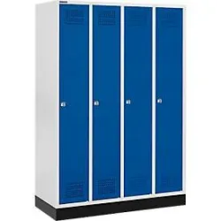 Schäfer Shop Genius Kleiderspind mit Sockel, 4 Abteile, Zylinderschloss, lichtgrau/enzianblau