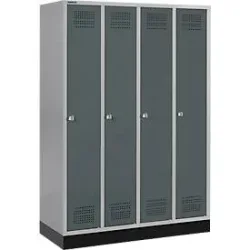 Schäfer Shop Genius Kleiderspind mit Sockel, 4 Abteile, Zylinderschloss, weissaluminium/anthrazit