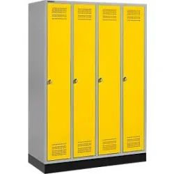 Schäfer Shop Genius Kleiderspind mit Sockel, 4 Abteile, Drehriegelverschluss, weissaluminium/gelb