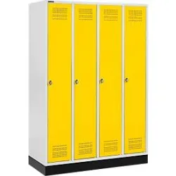 Schäfer Shop Genius Kleiderspind mit Sockel, 4 Abteile, Drehriegelverschluss, lichtgrau/gelb