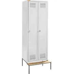 Schäfer Shop Genius Kleiderspind mit Sitzbank, 2 Abteile, 300 mm Abteilbreite, Sicherheitsdrehriegelverschluss, lichtgrau