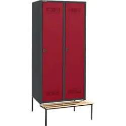 Schäfer Shop Genius Kleiderspind mit Sitzbank, 2 Abteile, 400 mm Abteilbreite, Sicherheitsdrehriegelverschluss, anthrazit/rubinrot