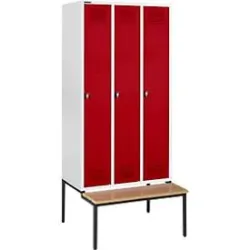 Schäfer Shop Genius Kleiderspind mit Sitzbank, 3 Abteile, Drehverschluss, lichtgrau/rot