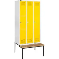 Schäfer Shop Genius Kleiderspind mit Sitzbank, 3 Abteile, Zylinderschloss, lichtgrau/gelb