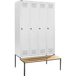Schäfer Shop Genius Kleiderspind mit Sitzbank, 4 Abteile, 300 mm Abteilbreite, Zylinderschloss, anthrazit/rubinrot