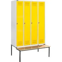 Schäfer Shop Genius Kleiderspind mit Sitzbank, 4 Abteile, Sicherheitsdrehriegelverschluss, lichtgrau/gelb