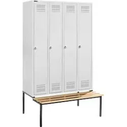 Schäfer Shop Genius Kleiderspind mit Sitzbank, 4 Abteile, Sicherheitsdrehriegelverschluss, lichtgrau/lichtgrau