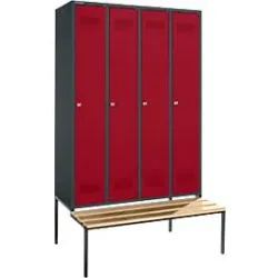 Schäfer Shop Genius Kleiderspind mit Sitzbank, 4 Abteile, Zylinderschloss, anthrazit/rot