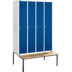 Schäfer Shop Genius Kleiderspind mit Sitzbank, 4 Abteile, Zylinderschloss, lichtgrau/enzianblau