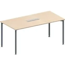 Schäfer Shop Genius Konferenztisch, 6-fach Tischanschlussfeld, Rechteck, 4-Fuss Rundrohr, B 1600 x T 800 x H 720-840 mm, Ahorn/weissaluminium RAL 9006