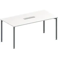 Schäfer Shop Genius Konferenztisch, 6-fach Tischanschlussfeld, Rechteck, 4-Fuss Rundrohr, B 1600 x T 800 x H 720-840 mm, weiss/weissaluminium RAL 9006