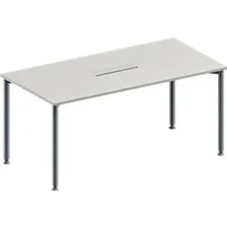 Schäfer Shop Genius Konferenztisch, 6-fach Anschluss, Rechteck, 4-Fuss Rundrohr, B 1600 x T 800 x H 720-840 mm, lichtgrau/weissalu