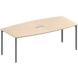 Schäfer Shop Genius Konferenztisch MODENA FLEX, 3-fach Tischanschlussfeld, Boot, 4-Fuss Rundrohr, B 2000 x H 720-840 mm, Ahorn/weissaluminium RAL 9006