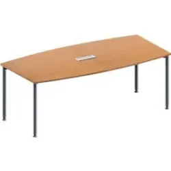 Schäfer Shop Genius Konferenztisch MODENA FLEX, 3-fach Tischanschlussfeld, Boot, 4-Fuss Rundrohr, B 2000 x H 720-840 mm, Buche/weissaluminium RAL 9006