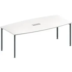 Schäfer Shop Genius Konferenztisch MODENA FLEX, 3-fach Tischanschlussfeld, Boot, 4-Fuss Rundrohr, B 2000 x H 720-840 mm, weiss/weissaluminium RAL 9006