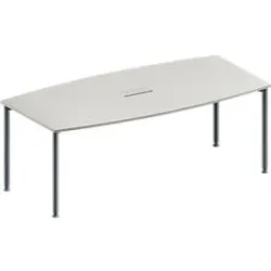 Schäfer Shop Genius Konferenztisch MODENA FLEX, 3-fach Anschluss, Boot, 4-Fuss Rundrohr, B 2000 x H 720-840 mm, lichtgrau/weissalu
