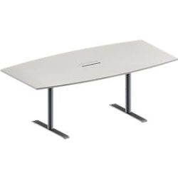 Schäfer Shop Genius Konferenztisch MODENA FLEX, 3-fach Anschluss, Boot, T-Fuss Rundrohr, B 2000 x H 650-850 mm, lichtgrau/weissalu