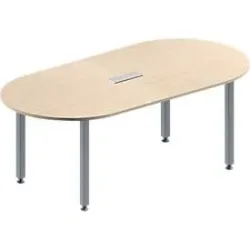Schäfer Shop Genius Konferenztisch MODENA FLEX, 3-fach Anschluss, Oval, 4-Fuss Quadratrohr, B 2000 x T 1000 x H 720-840 mm, Ahorn/weissalu