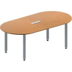 Schäfer Shop Genius Konferenztisch MODENA FLEX, 3-fach Anschluss, Oval, 4-Fuss Quadratrohr, B 2000 x T 1000 x H 720-840 mm, Buche/weissalu