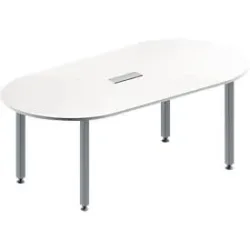 Schäfer Shop Genius Konferenztisch MODENA FLEX, 3-fach Anschluss, Oval, 4-Fuss Quadratrohr, B 2000 x T 1000 x H 720-840 mm, weiss/weissalu