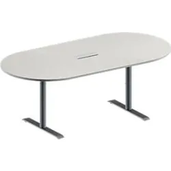 Schäfer Shop Genius Konferenztisch MODENA FLEX, 3-fach Anschluss, Oval, T-Fuss Rundrohr, B 2000 x T 1000 x H 650-850 mm, lichtgrau/weissalu