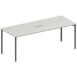 Schäfer Shop Genius Konferenztisch MODENA FLEX, 3-fach Anschluss, Rechteck, 4-Fuss Rundrohr, B 2000 x T 800 x H 720-840 mm, lichtgrau/weissalu